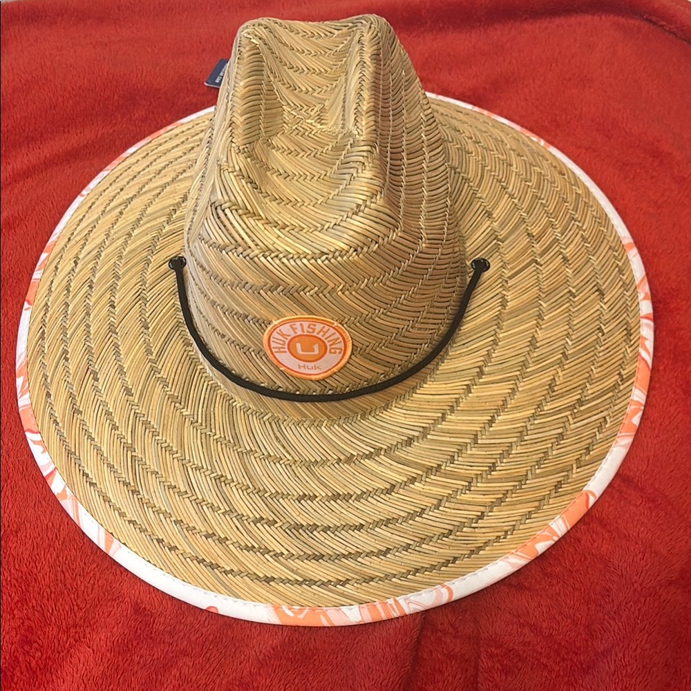 Huk Natural Straw Sun Hat with Orange Trim